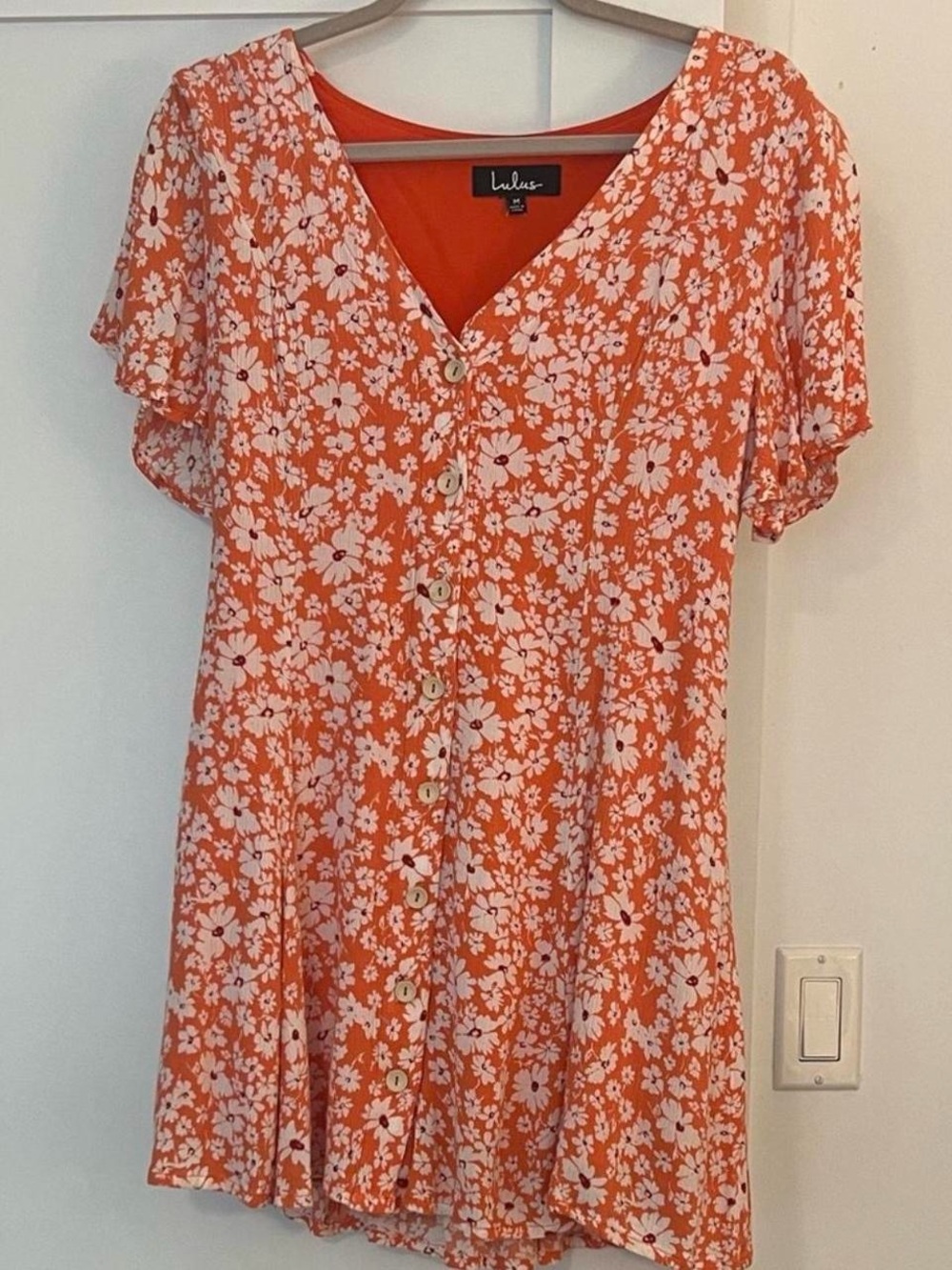Lulus Orange Floral Button-Down Mini Dress 🌸